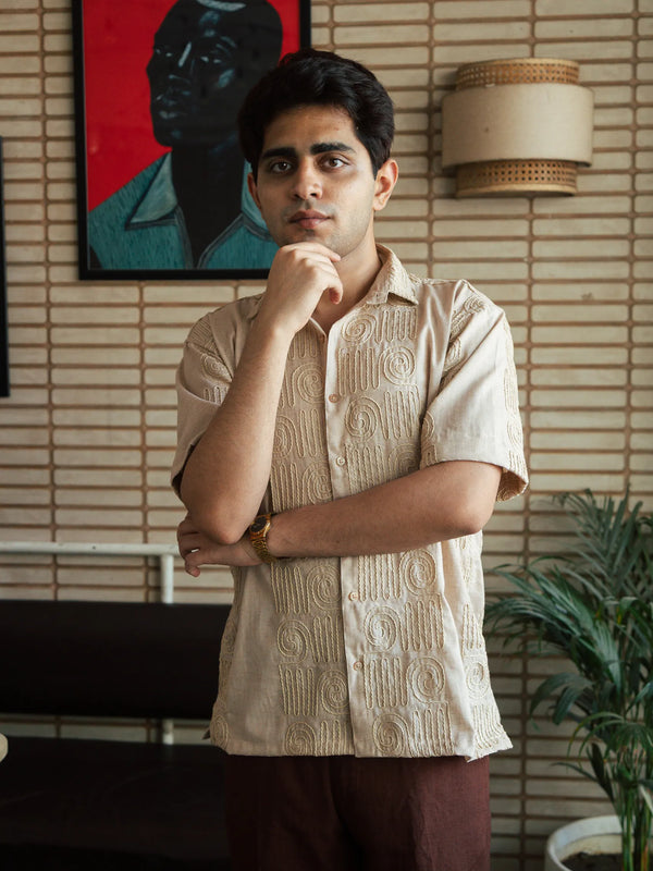 Men’s Beige Embroidered Shirt