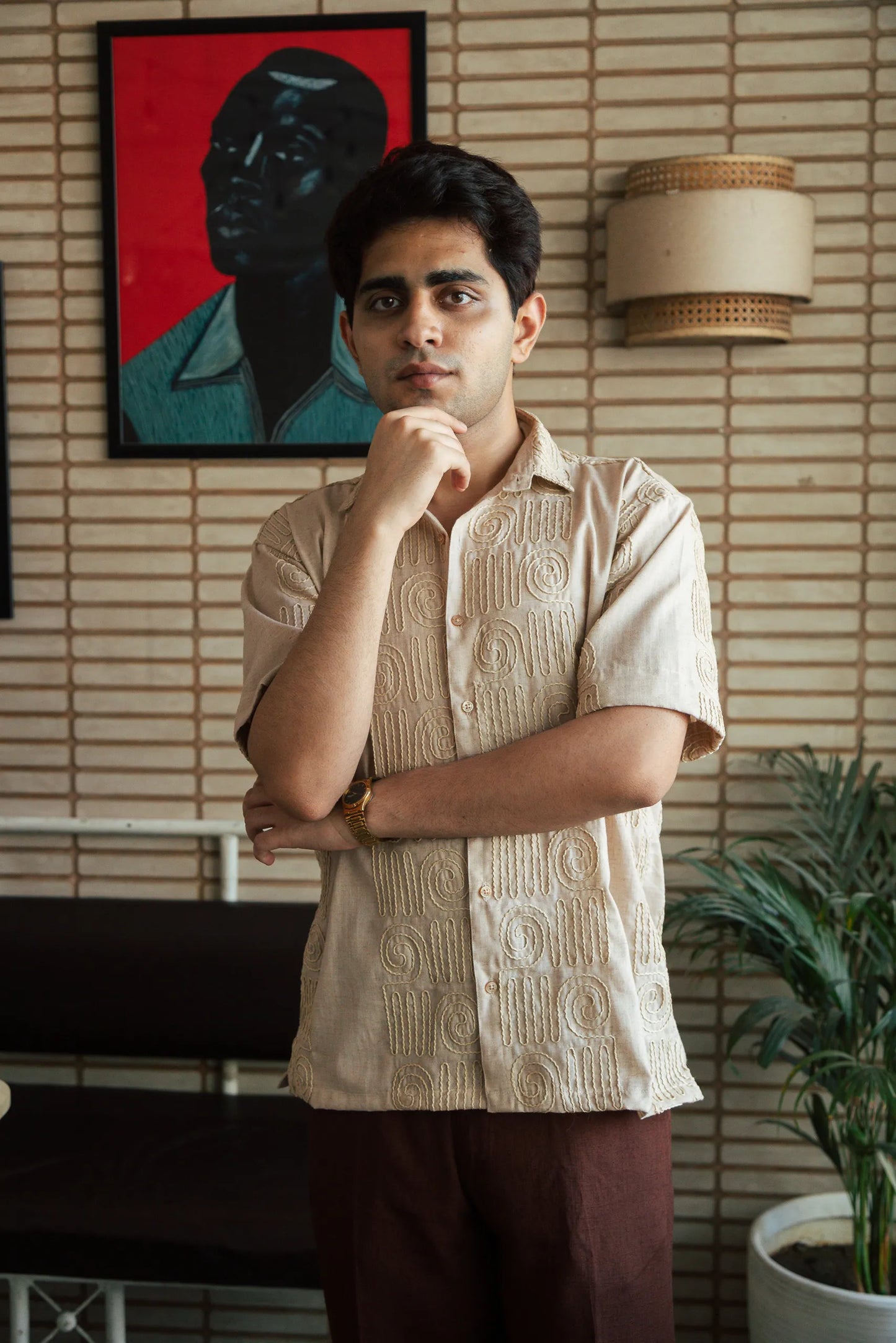 Men’s Beige Embroidered Shirt