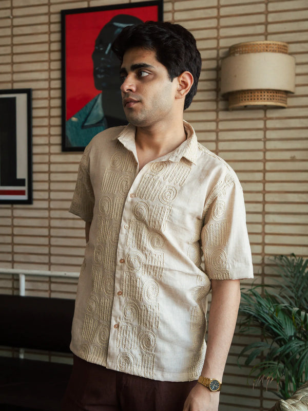 Men’s Beige Embroidered Shirt