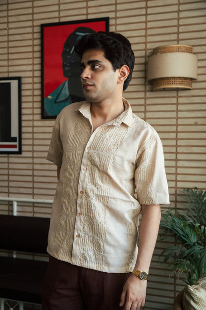 Men’s Beige Embroidered Shirt