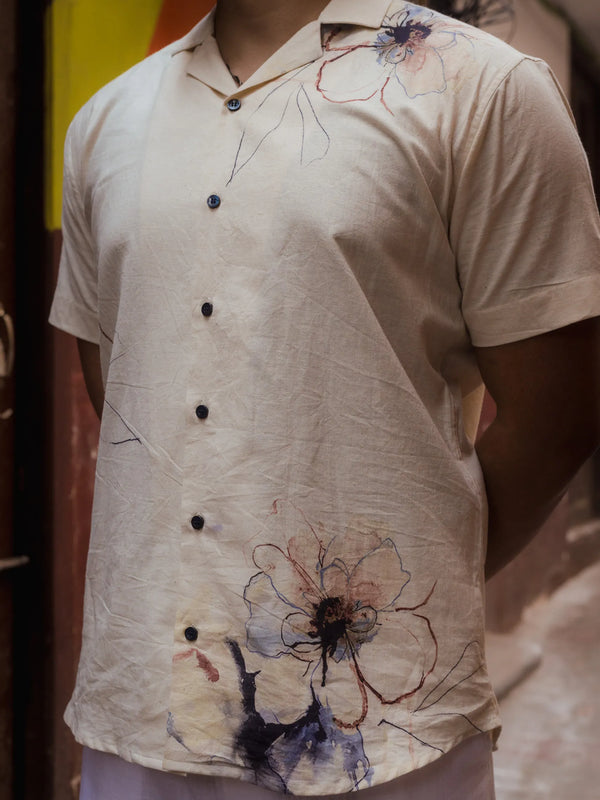 Petal Bloom - Placement Printed Linen Designer Shirt