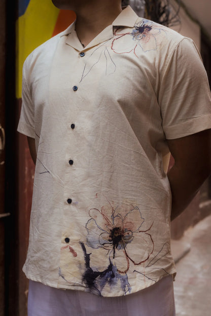 Petal Bloom - Placement Printed Linen Designer Shirt