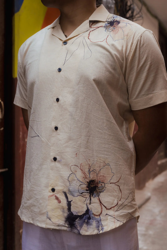 Petal Bloom - Placement Printed Linen Designer Shirt