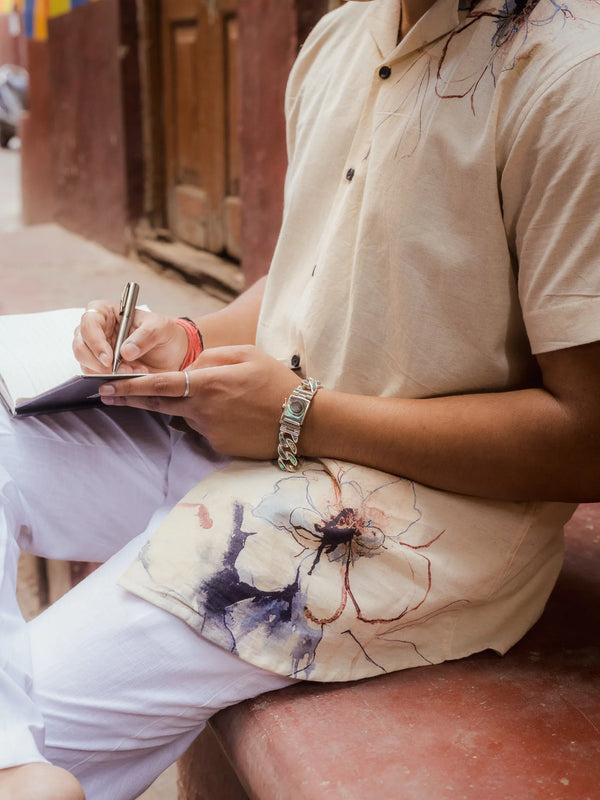 Petal Bloom - Placement Printed Linen Designer Shirt