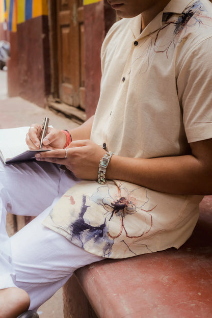 Petal Bloom - Placement Printed Linen Designer Shirt