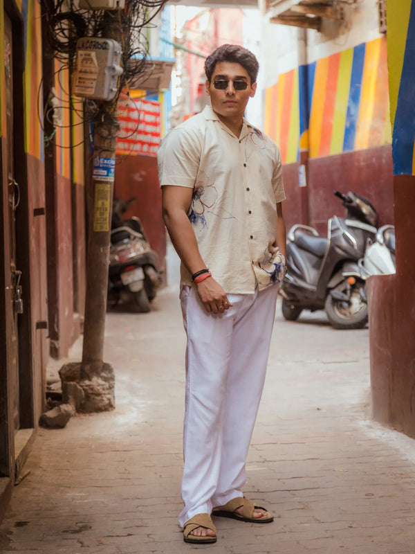 Petal Bloom - Placement Printed Linen Designer Shirt