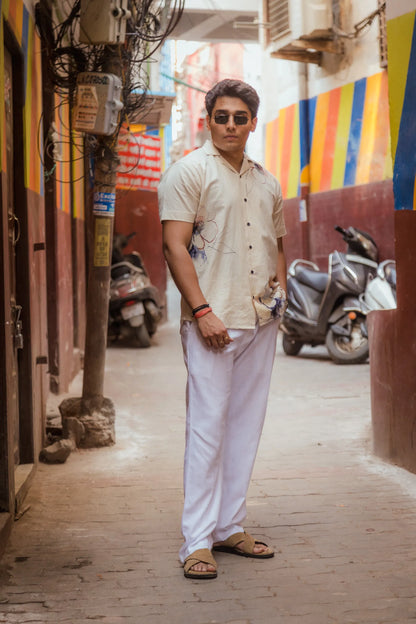 Petal Bloom - Placement Printed Linen Designer Shirt