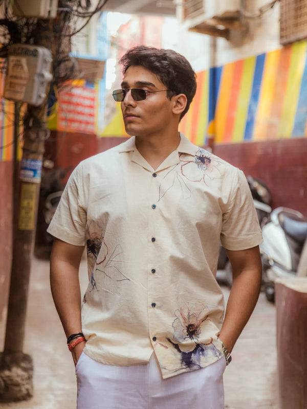 Petal Bloom - Placement Printed Linen Designer Shirt