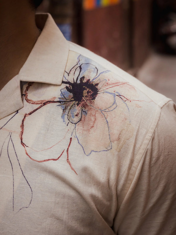 Petal Bloom - Placement Printed Linen Designer Shirt