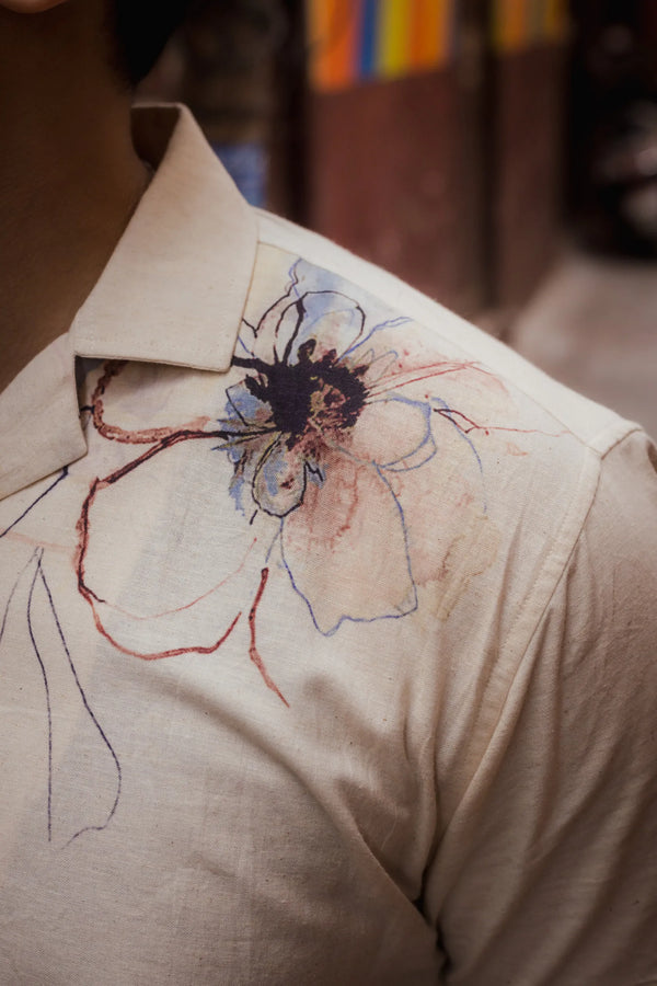 Petal Bloom - Placement Printed Linen Designer Shirt