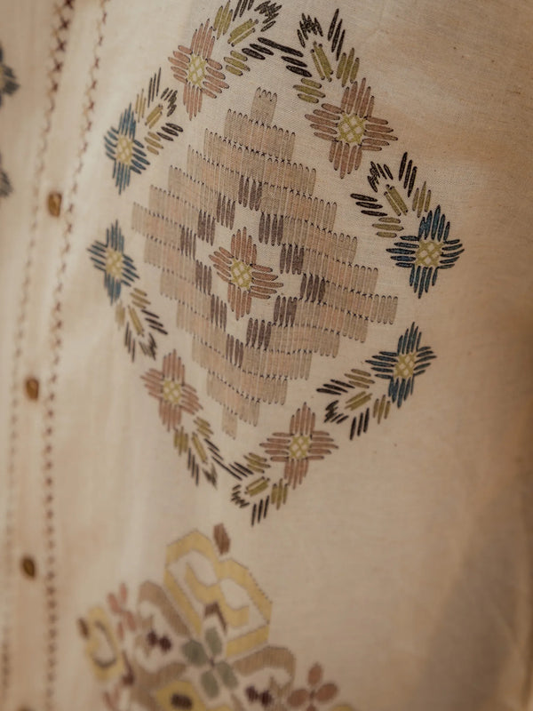 Threads of Time - Placement Printed Linen Designer Shirt