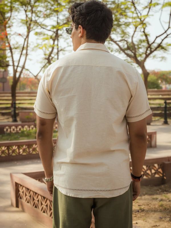 Threads of Time - Placement Printed Linen Designer Shirt
