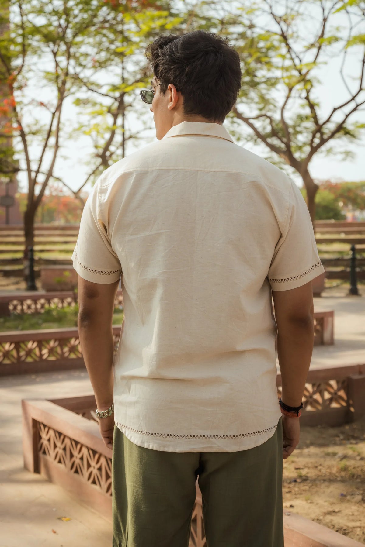 Threads of Time - Placement Printed Linen Designer Shirt