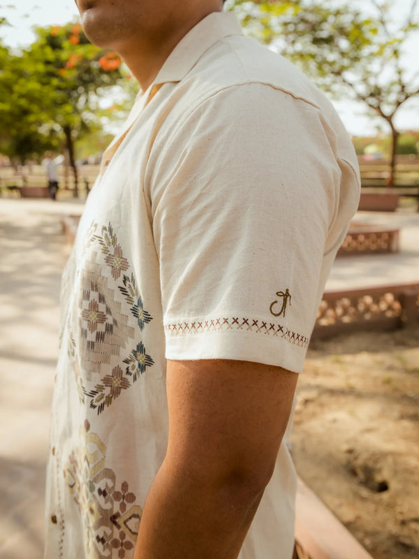 Threads of Time - Placement Printed Linen Designer Shirt