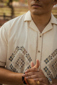 Threads of Time - Placement Printed Linen Designer Shirt