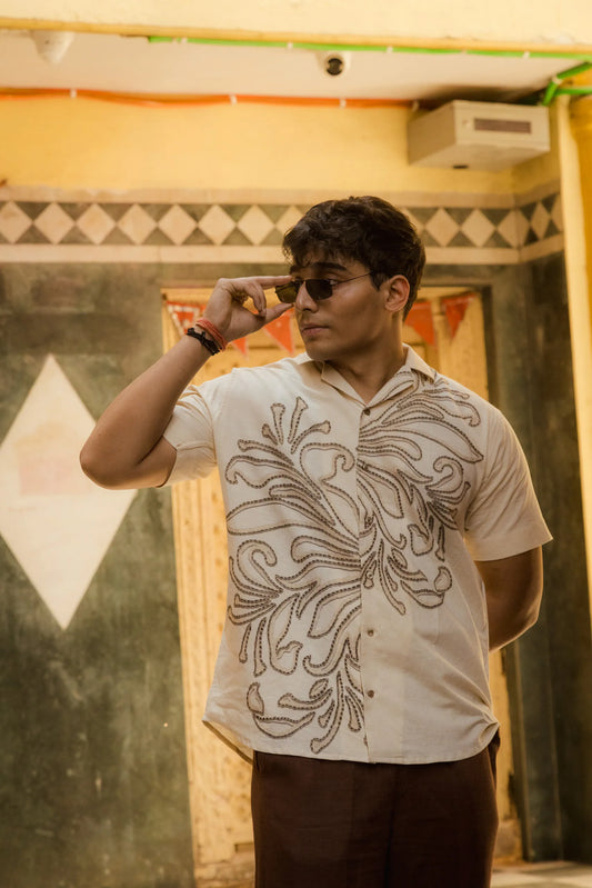 Leaflines - Placement Printed Linen Designer Shirt