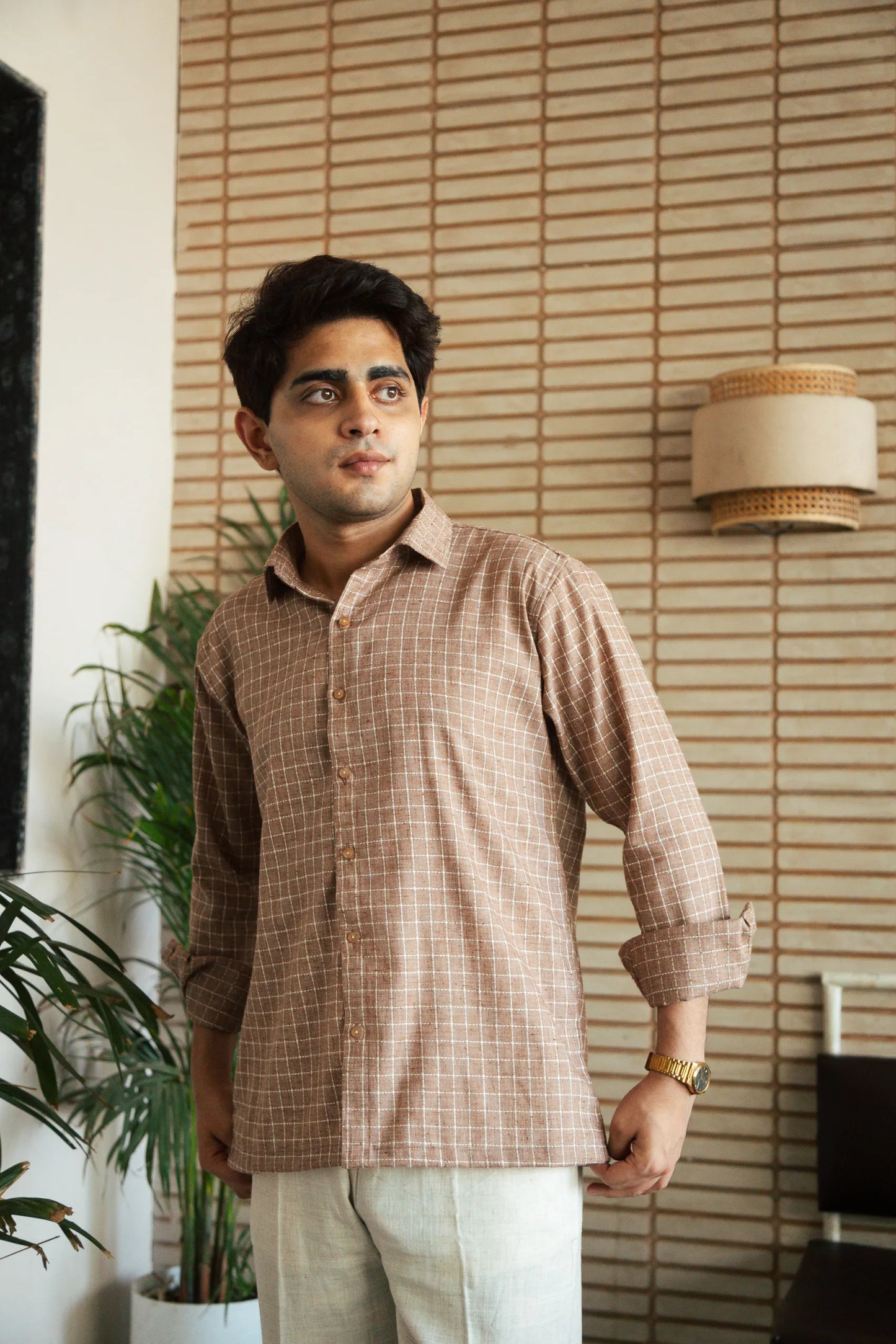 Men’s Brown Checkered Shirt