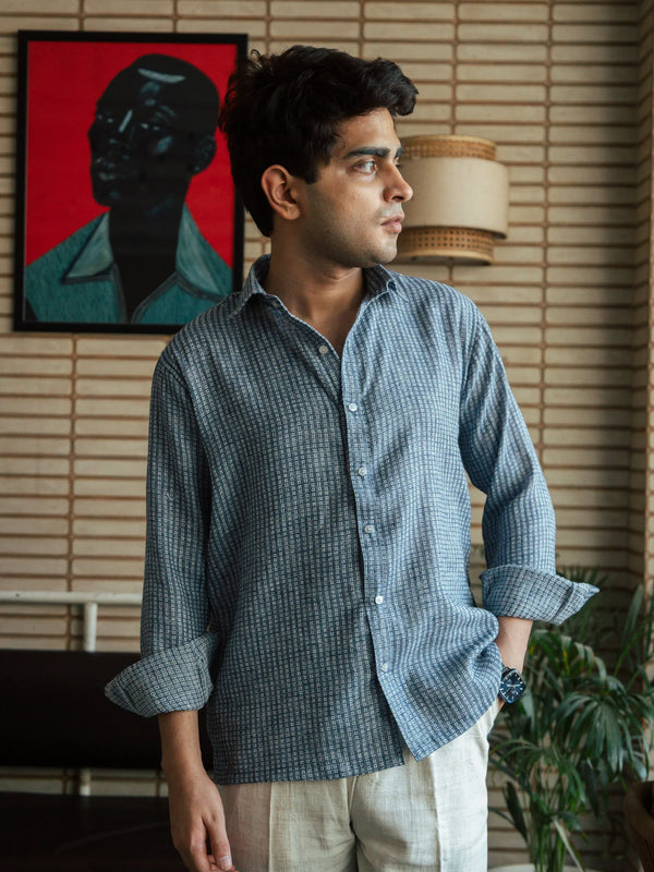 Men’s Blue Self Design Shirt