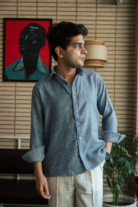 Men’s Blue Self Design Shirt