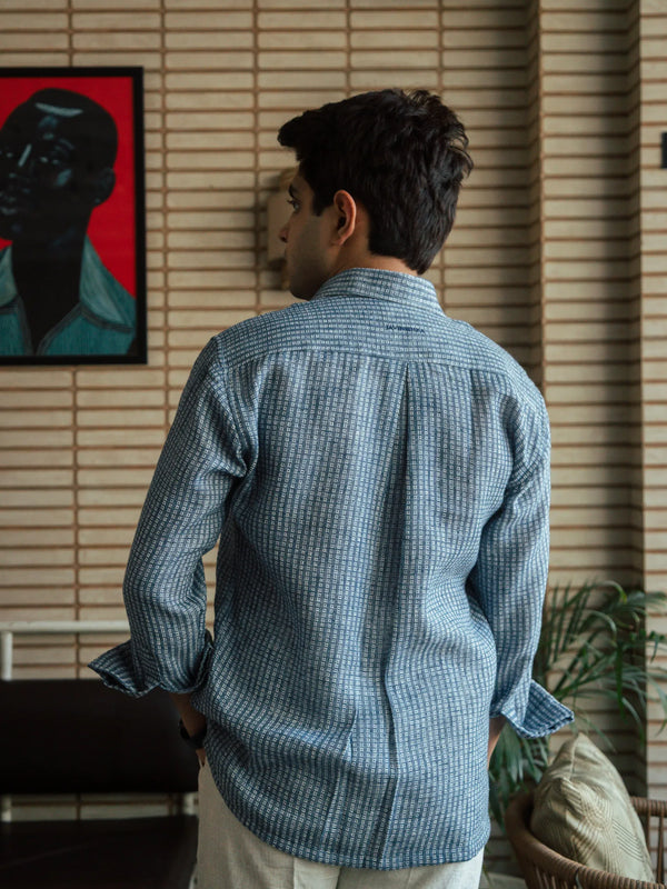 Men’s Blue Self Design Shirt