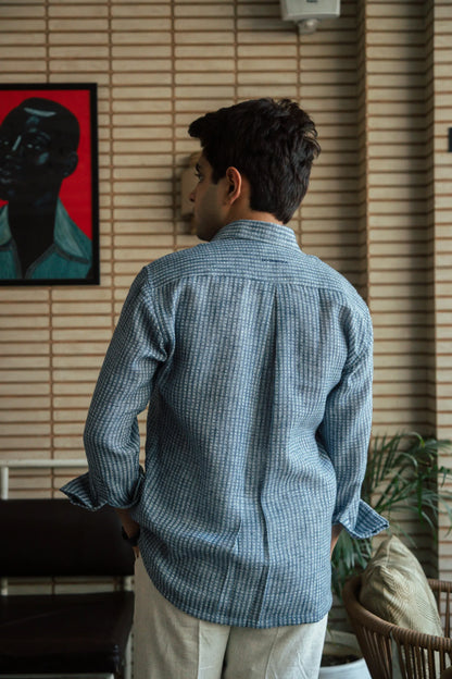 Men’s Blue Self Design Shirt