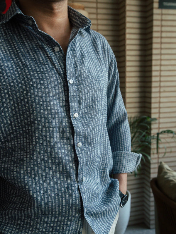 Men’s Blue Self Design Shirt