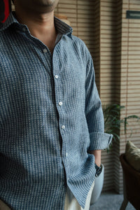 Men’s Blue Self Design Shirt