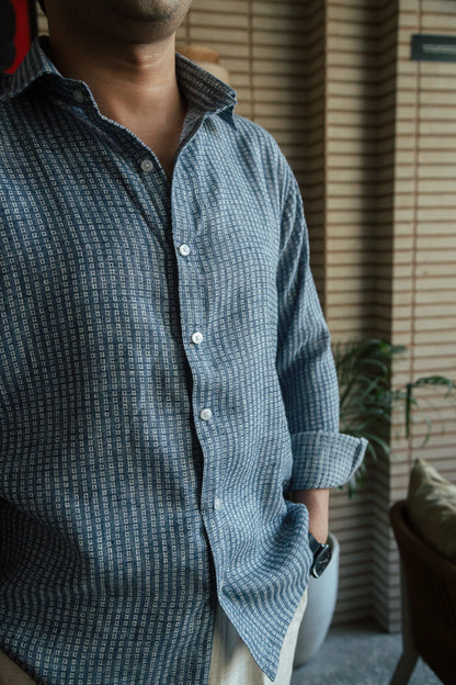 Men’s Blue Self Design Shirt