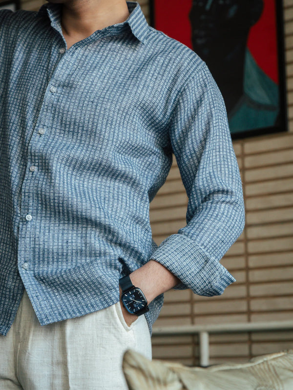 Men’s Blue Self Design Shirt