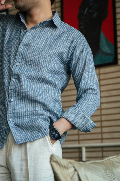 Men’s Blue Self Design Shirt