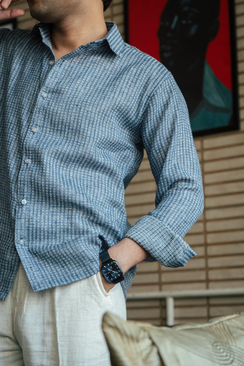 Men’s Blue Self Design Shirt