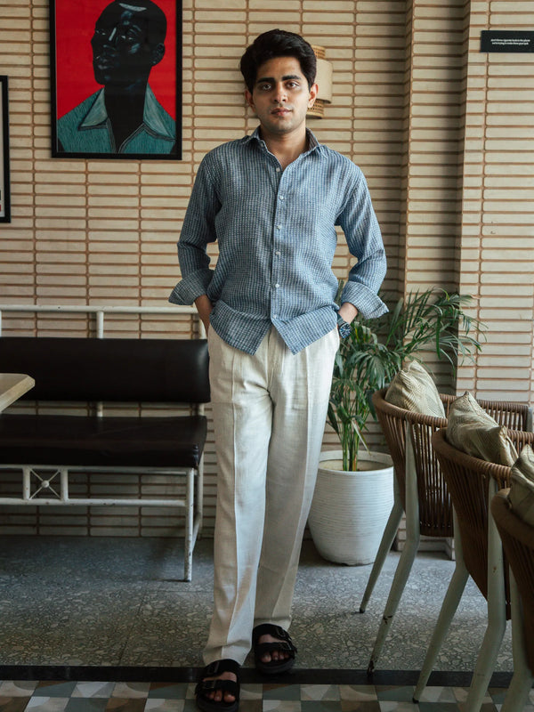 Men’s Blue Self Design Shirt