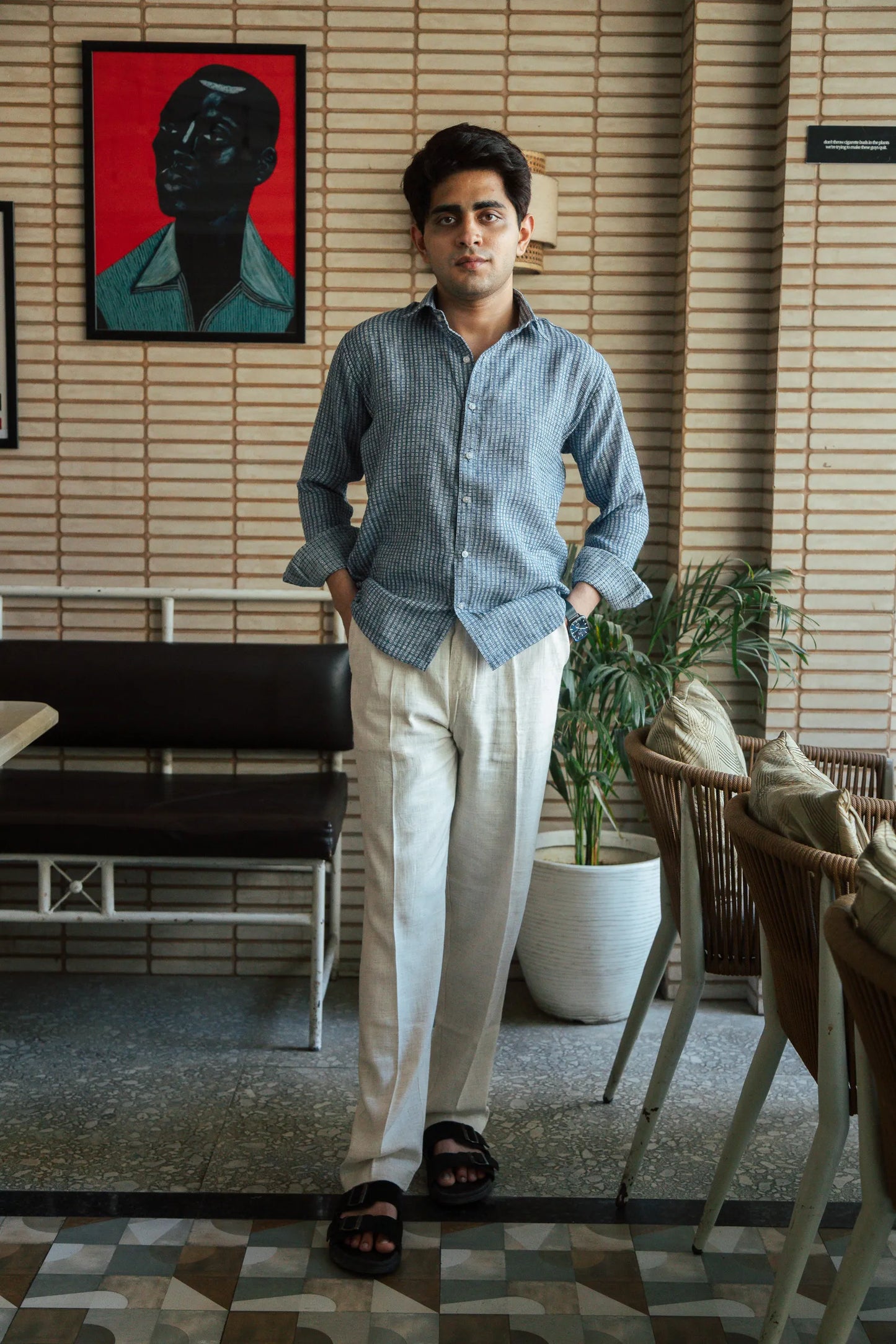 Men’s Blue Self Design Shirt