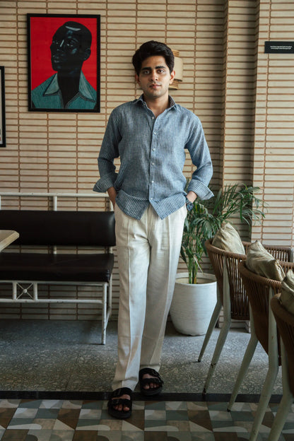 Men’s Blue Self Design Shirt