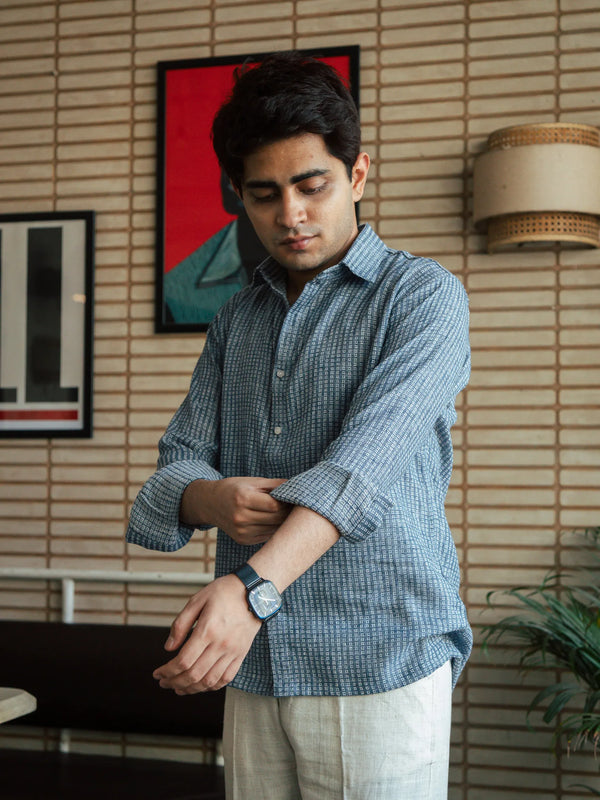 Men’s Blue Self Design Shirt