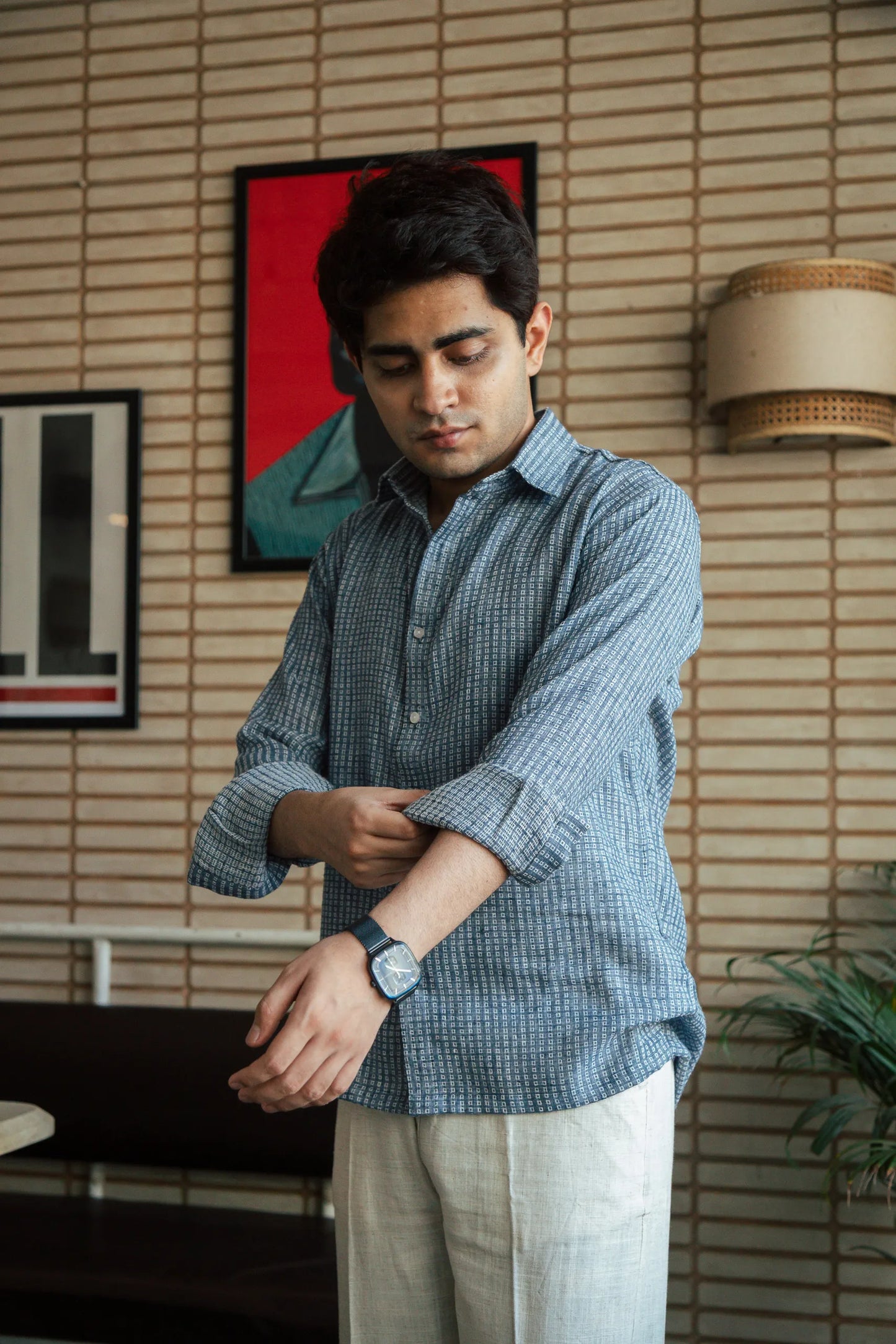 Men’s Blue Self Design Shirt