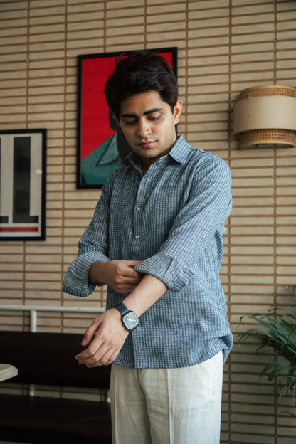 Men’s Blue Self Design Shirt