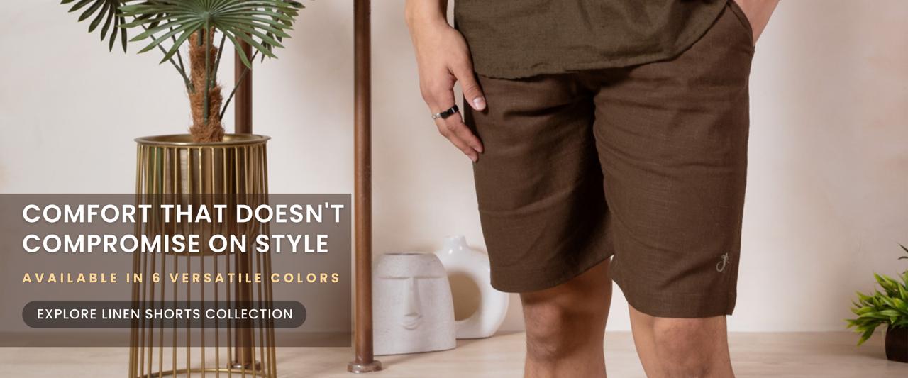 brown linen shorts men