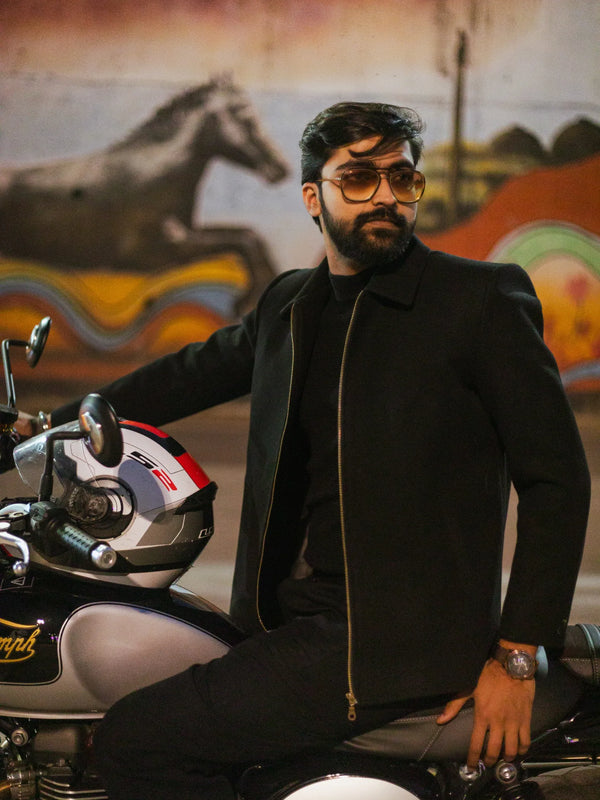 Men Wool Blend Trucker Zipper Jacket