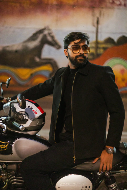 Men Wool Blend Trucker Zipper Jacket