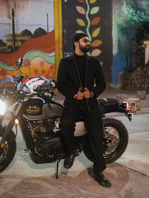 Men Wool Blend Trucker Zipper Jacket