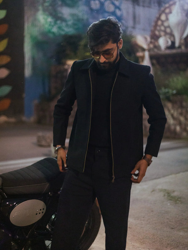 Men Wool Blend Trucker Zipper Jacket