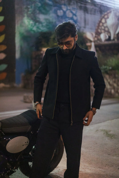 Men Wool Blend Trucker Zipper Jacket