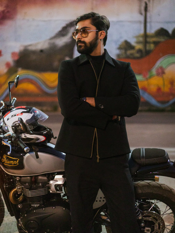 Men Wool Blend Trucker Zipper Jacket