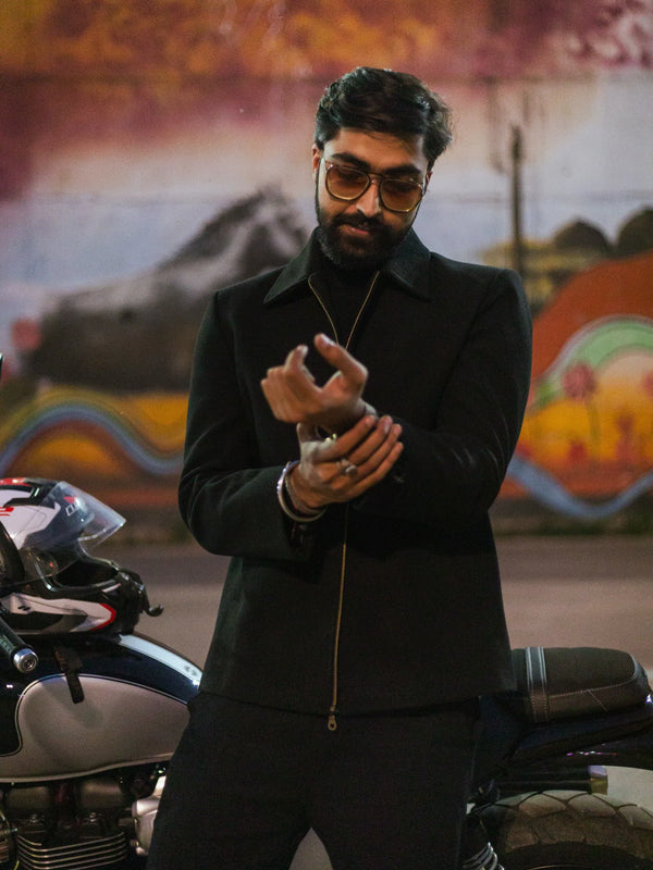 Men Wool Blend Trucker Zipper Jacket