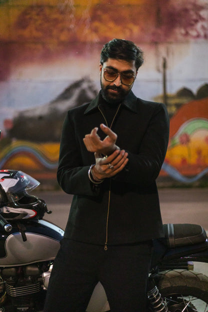 Men Wool Blend Trucker Zipper Jacket