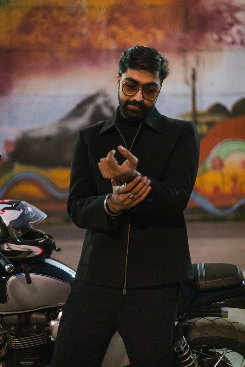 Men Wool Blend Trucker Zipper Jacket