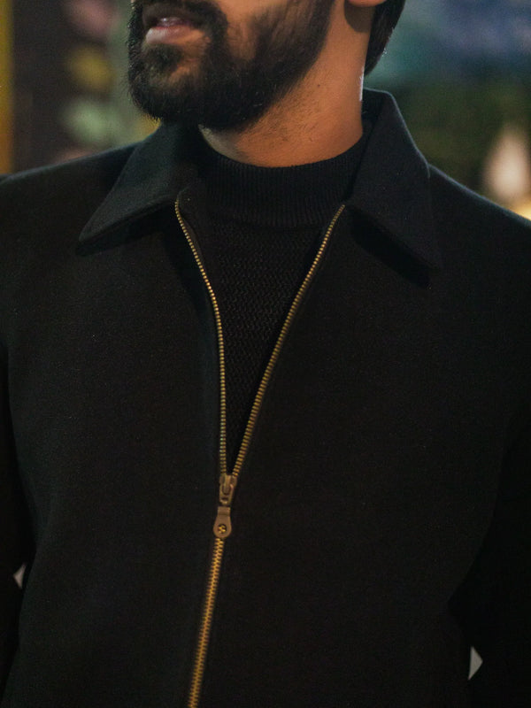 Men Wool Blend Trucker Zipper Jacket
