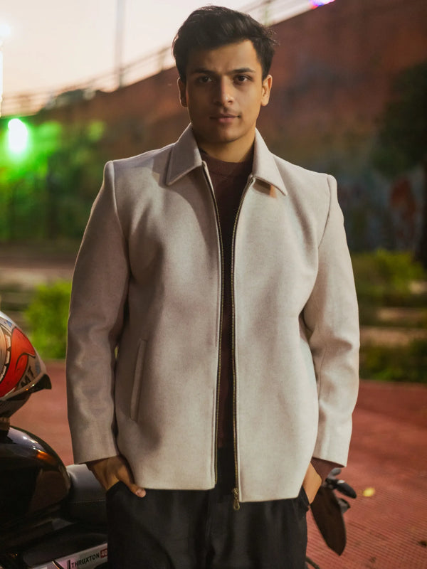Men Wool Blend Trucker Zipper Jacket