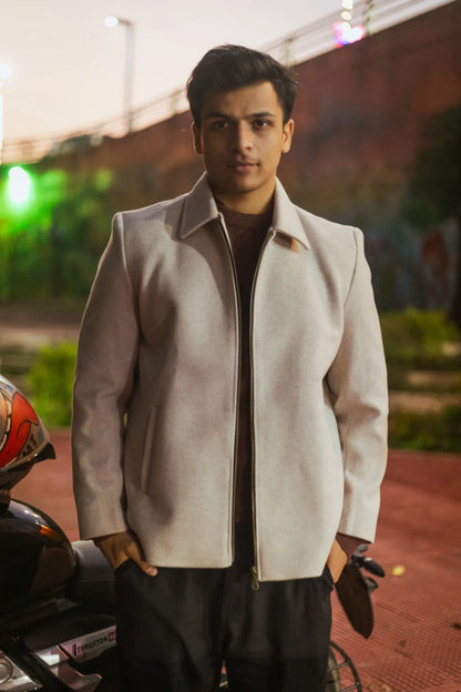 Men Wool Blend Trucker Zipper Jacket